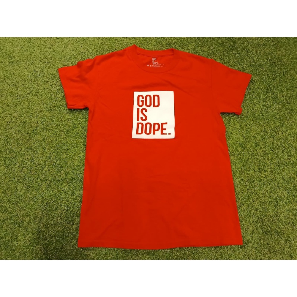 God Is Dope T-Shirt Mens Small Bright Red Graphic‎ Print Cotton Everyday Wear